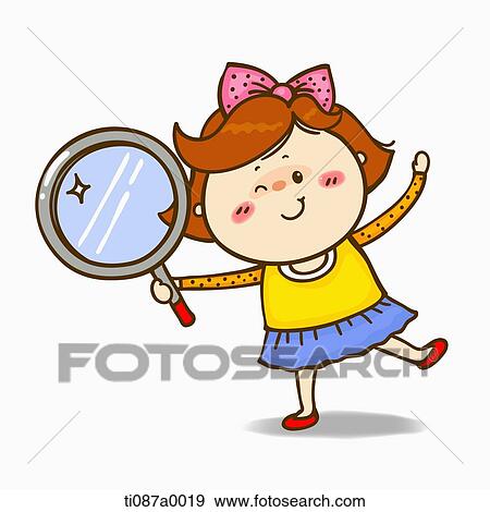 Stock Illustration - A girl holding a magnifier. Fotosearch
