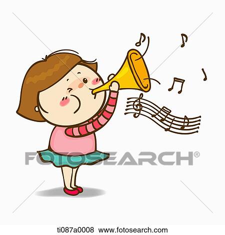 Stock Illustration - A girl playing the trumpet. Fotosearch
