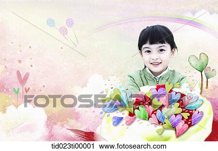 Clip Art - A girl with colorful heart . Fotosearch