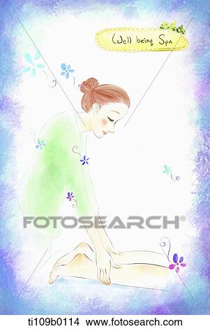 Stock Illustration - A lady getting leg massage . Fotosearch