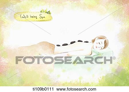 Clip Art - A lady getting stone massage. Fotosearch
