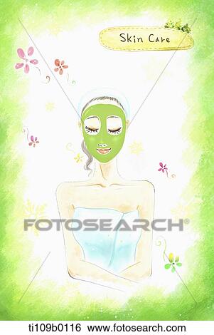 Stock Illustration - A lady having facial pack . Fotosearch