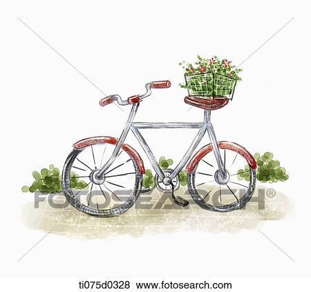 Bicycle and green plant View Large Illustration Stock Illustration - Bicycle and green plant . Fotosearch
