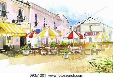 Clip Art - Building and street landscape . Fotosearch
