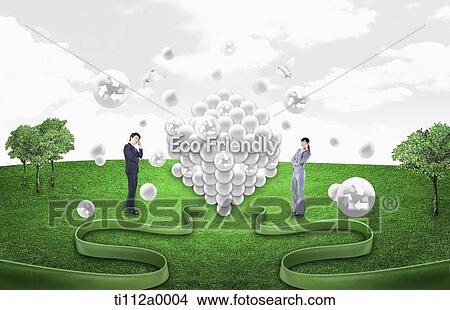 Businessmen and Eco friendly bubble View Large Illustration Stock Illustration - Businessmen and Eco friendly bubble. Fotosearch