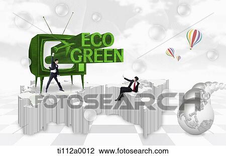 Businessmen and Eco green world View Large Illustration Drawing - Businessmen and Eco green world. Fotosearch