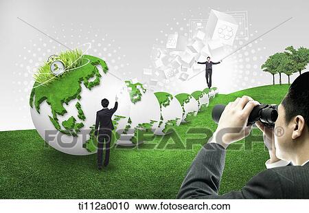 Clipart - Businessmen and green eco friendly globe . Fotosearch
