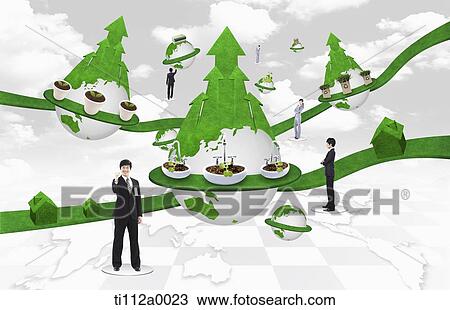 Drawing - Businessmen around Eco-friendly world. Fotosearch