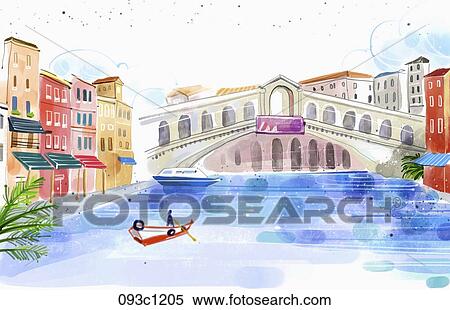 Cannel and building landscape View Large Illustration Stock Illustration - Cannel and building landscape . Fotosearch