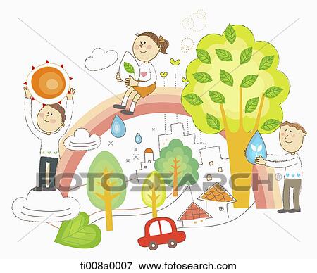 Children playing around the green energy View Large Illustration Stock Illustration - Children playing around the green energy. Fotosearch