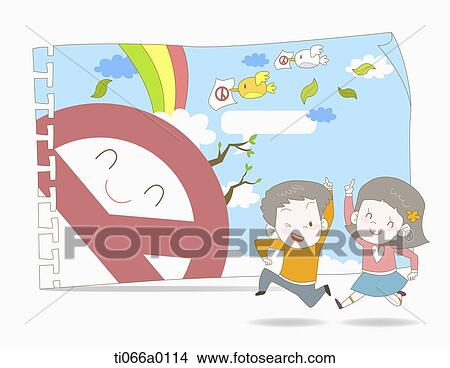 Stock Illustration - Children with ballot stamp painting . Fotosearch