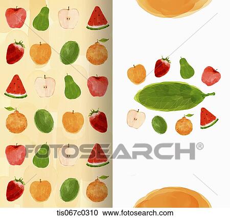 Colorful fruit pattern View Large Illustration Clipart - Colorful fruit pattern . Fotosearch