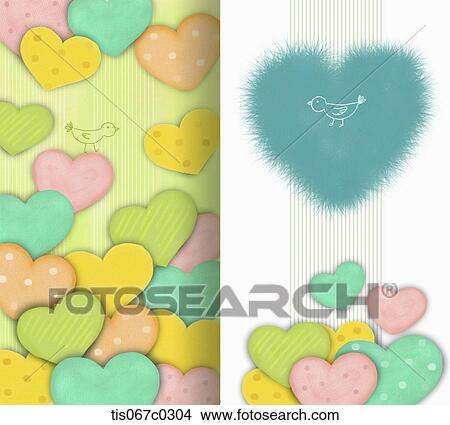 Stock Illustration - Colorful heart and bird pattern . Fotosearch