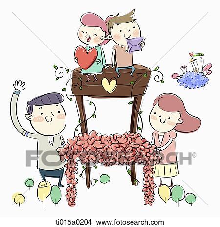 Family around the love chair View Large Illustration Stock Illustration - Family around the love chair. Fotosearch