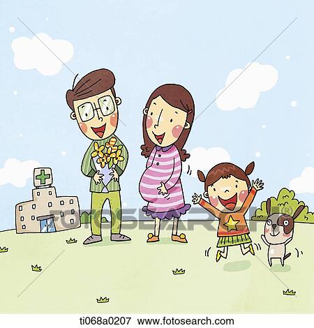 Stock Illustration - Family celebrating having a baby . Fotosearch