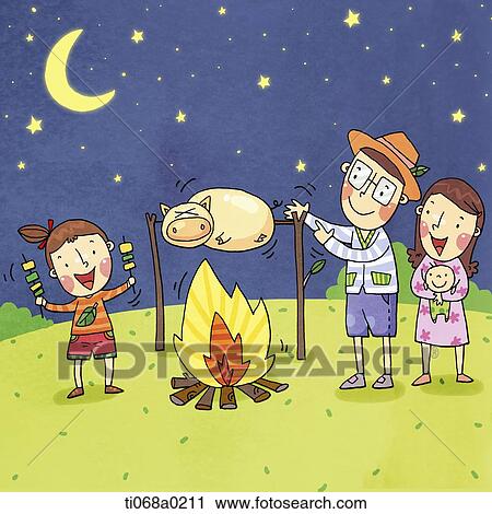 Clip Art - Family having barbecue party . Fotosearch