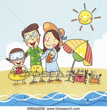 Family having vacation on the beach View Large Illustration Stock Illustration - Family having vacation on the beach . Fotosearch