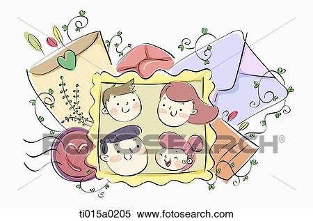 Stock Illustration - Family in the stamp . Fotosearch