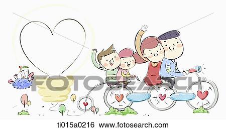 Family riding on love bicycle View Large Illustration Stock Illustration - Family riding on love bicycle. Fotosearch