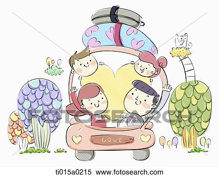 Family riding on love car View Large Illustration Stock Illustration - Family riding on love car. Fotosearch