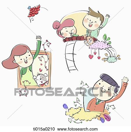 Family saying hello each other View Large Illustration Clipart - Family saying hello each other . Fotosearch
