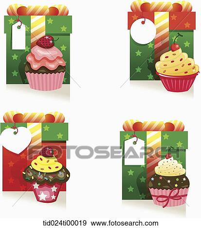 Gift box and cupcake image View Large Illustration Stock Illustration - Gift box and cupcake image. Fotosearch