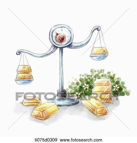 Gold bar on the scale View Large Illustration Stock Illustration - Gold bar on the scale . Fotosearch