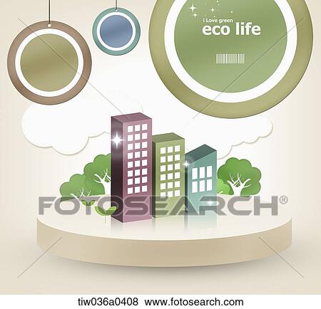 Green building with eco life tag View Large Illustration Stock Illustration - Green building with eco life tag. Fotosearch