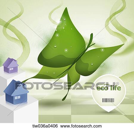Green butterfly with eco life tag View Large Illustration Stock Illustration - Green butterfly with eco life tag . Fotosearch