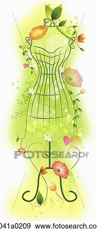 Stock Illustration - Green dress with red flower . Fotosearch