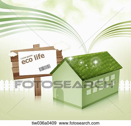 Green house with eco life tag View Large Illustration Stock Illustration - Green house with eco life tag. Fotosearch