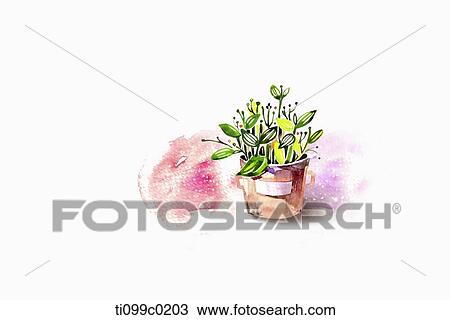 Green plant pot View Large Illustration Drawing - Green plant pot . Fotosearch