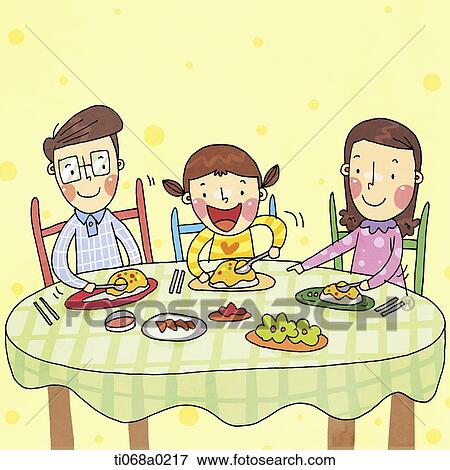 Stock Illustration - Happy family having a meal together . Fotosearch