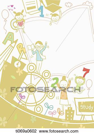 Drawing - Happy family studying together . Fotosearch