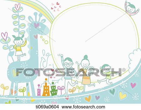 Happy family with animal View Large Illustration Stock Illustration - Happy family with animal . Fotosearch