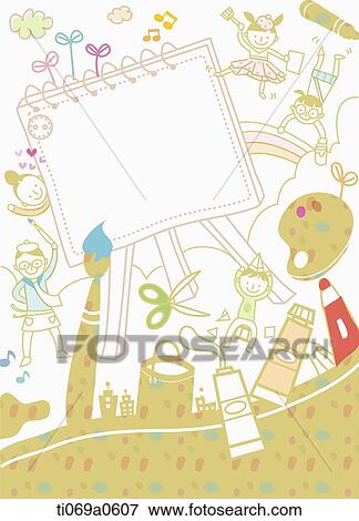 Happy family with art tool View Large Illustration Stock Illustration - Happy family with art tool . Fotosearch