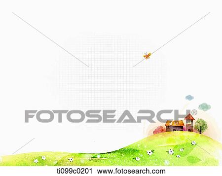 House on the green field View Large Illustration Clip Art - House on the green field. Fotosearch