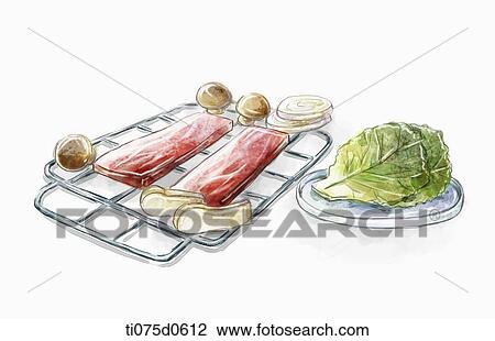 Korean pork belly View Large Illustration Drawing - Korean pork belly . Fotosearch