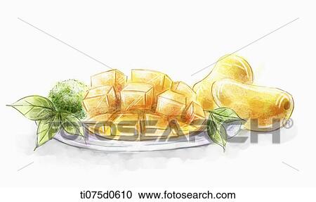 Mango cut on dish View Large Illustration Clipart - Mango cut on dish . Fotosearch