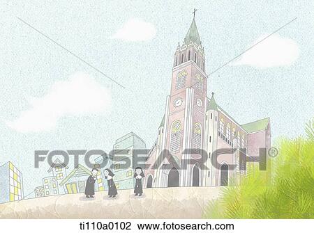 Myoungdong church View Large Illustration Drawing - Myoungdong church . Fotosearch