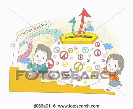 Stock Illustration - People carrying the bag of ballot to globalization . Fotosearch