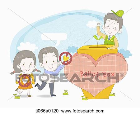 People giving the heart vote into the box View Large Illustration Clipart - People giving the heart vote into the box . Fotosearch