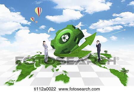 Drawing - People sitting on Eco-friendly gift box . Fotosearch