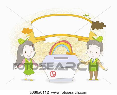 Drawing - People with the ballot box . Fotosearch