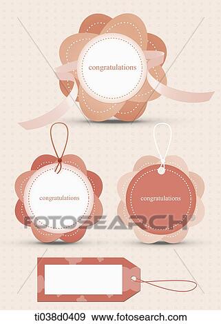 Pink flower shaped 'congratulation' tag View Large Illustration Stock Illustration - Pink flower shaped 'congratulation' tag. Fotosearch