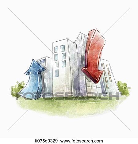Real estate and up-down arrow View Large Illustration Stock Illustration - Real estate and up-down arrow. Fotosearch