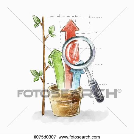 Rising arrow with magnifier View Large Illustration Stock Illustration - Rising arrow with magnifier . Fotosearch