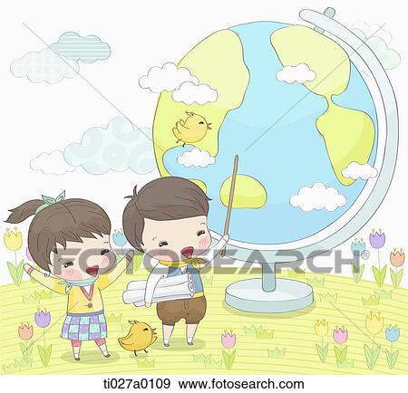 Student pointing to the globe View Large Illustration Stock Illustration - Student pointing to the globe . Fotosearch