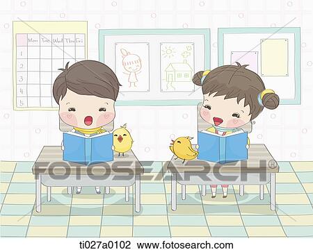 Drawing - Student studying in the classroom . Fotosearch