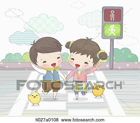 Stock Illustration - Student walking on crosswalk . Fotosearch
